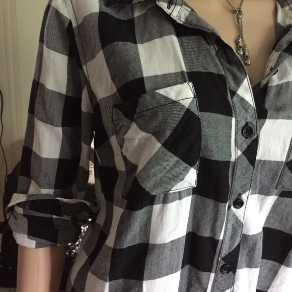 Tops - Black and white plaid shirt